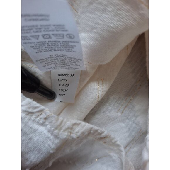 Loft Womens Blouse S White Smocked Neck Textured Short-Sleeve Minimalist Preppy - Picture 5 of 7